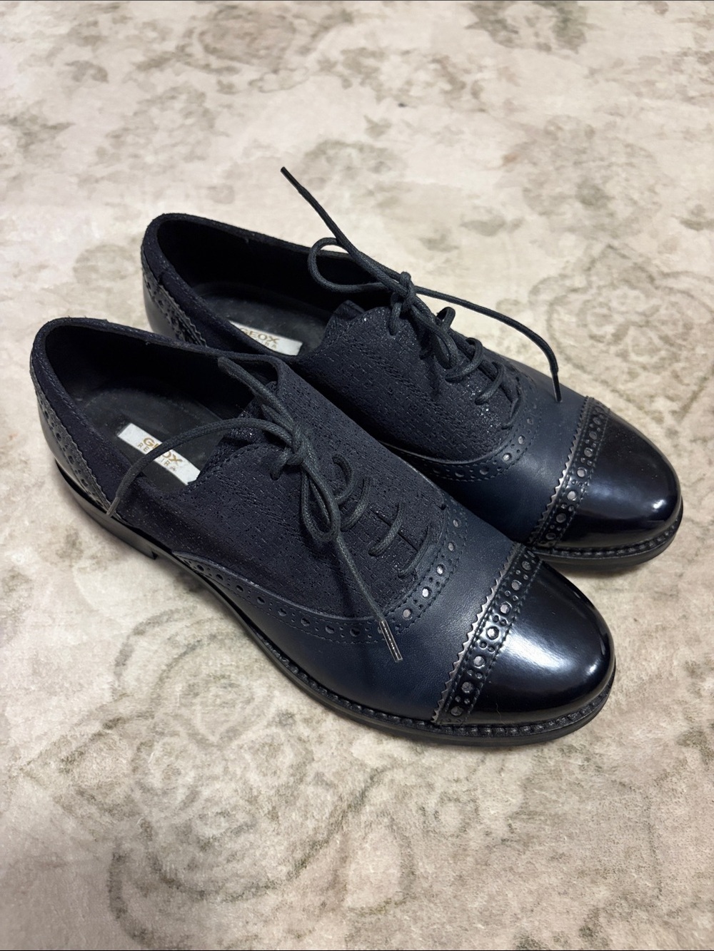 Geox Black Leather & Suede Cap-Toe Shoe